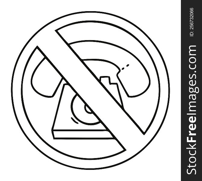 Line Drawing Cartoon No Phones Allowed Sign
