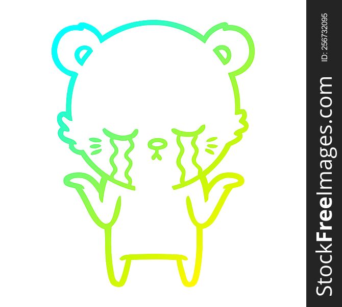 Cold Gradient Line Drawing Crying Cartoon Polar Bear Shrugging Shoulders