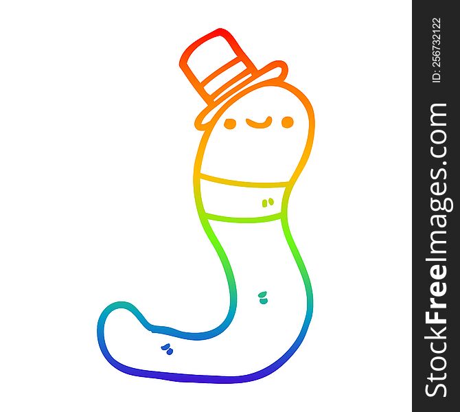 rainbow gradient line drawing of a cute cartoon worm