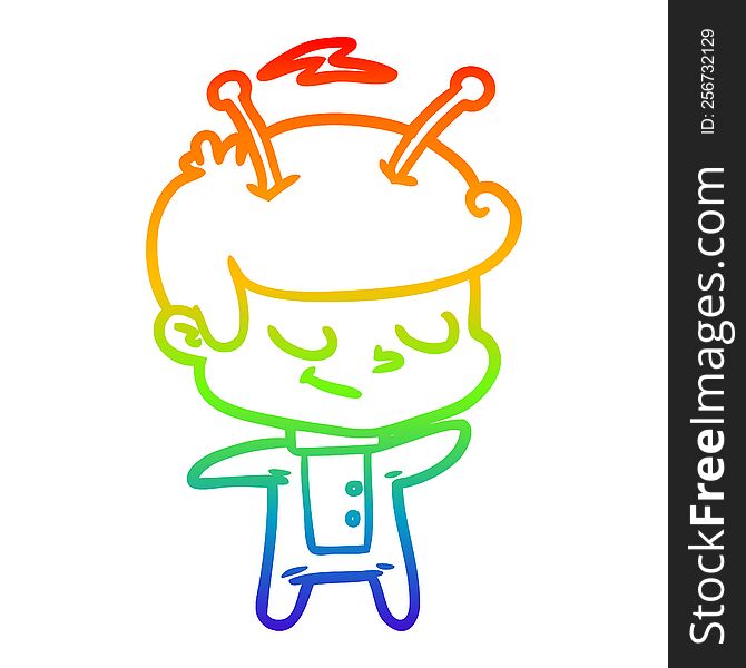 Rainbow Gradient Line Drawing Friendly Cartoon Spaceman