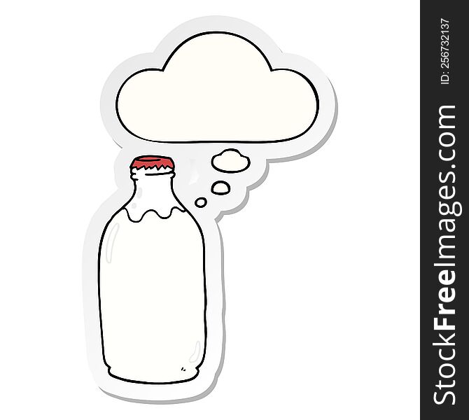 cartoon milk bottle with thought bubble as a printed sticker
