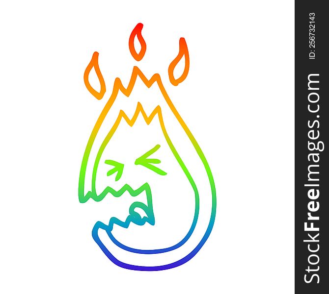 rainbow gradient line drawing of a cartoon screaming flame