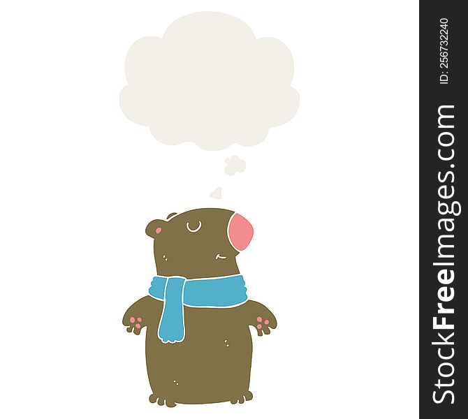 cartoon bear with thought bubble in retro style