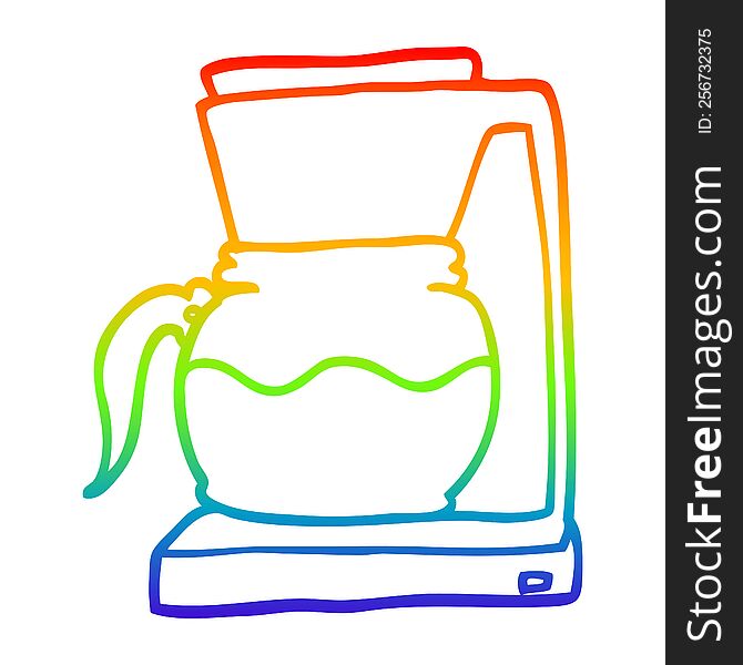 rainbow gradient line drawing of a cartoon coffee filter machine