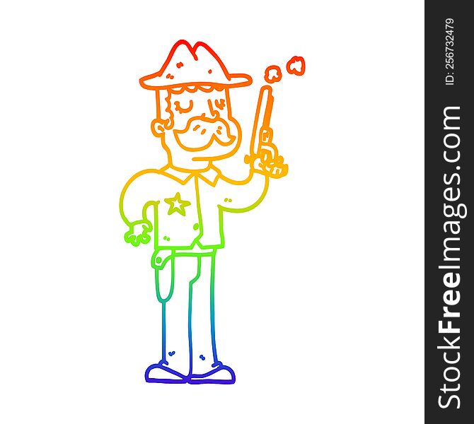 Rainbow Gradient Line Drawing Cartoon Sheriff
