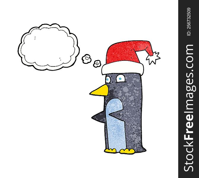 Thought Bubble Textured Cartoon Christmas Penguin