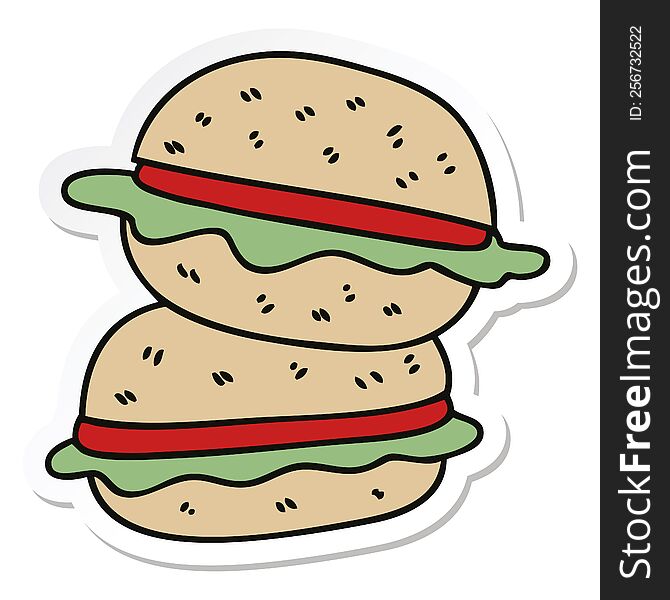 sticker of a quirky hand drawn cartoon veggie burger