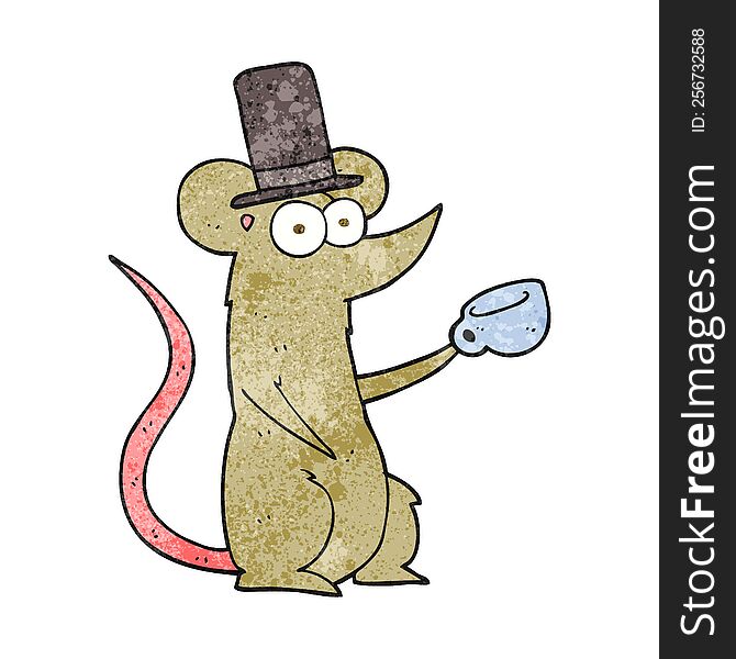 freehand textured cartoon mouse with cup and top hat