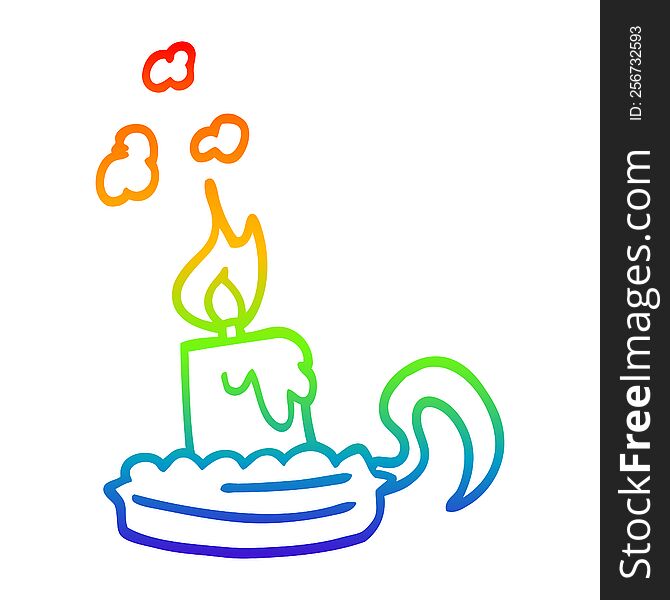 rainbow gradient line drawing of a cartoon candle in candleholder