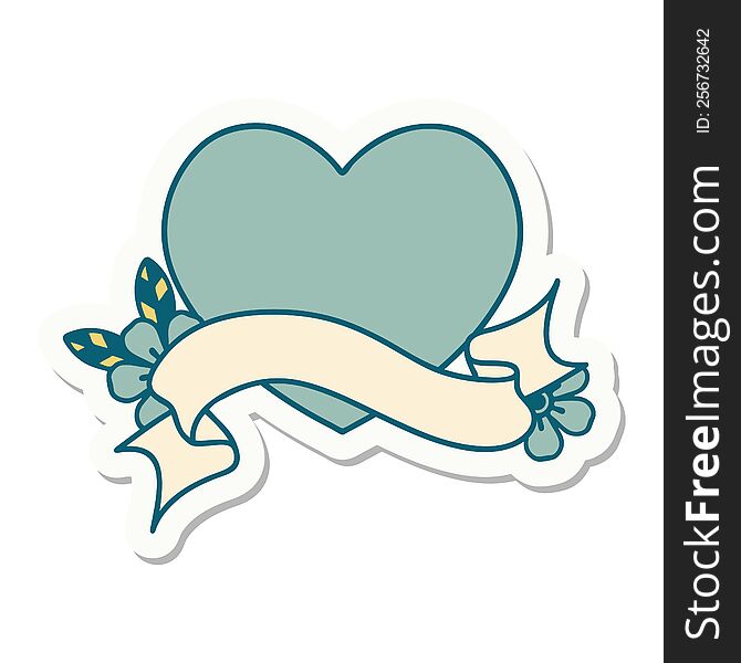 tattoo style sticker with banner of a heart