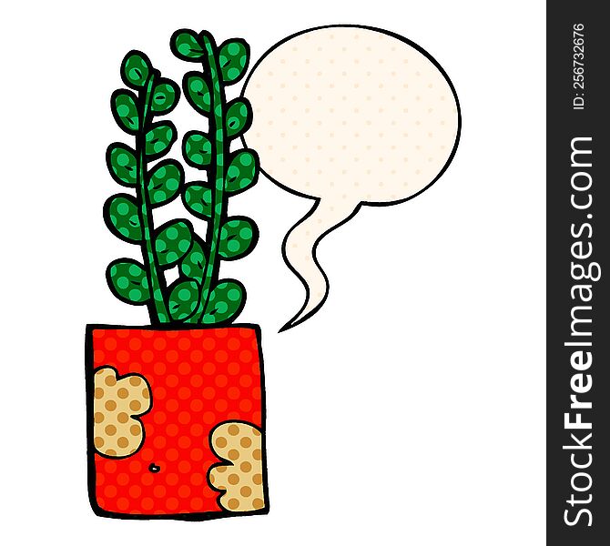 Cartoon Plant And Speech Bubble In Comic Book Style