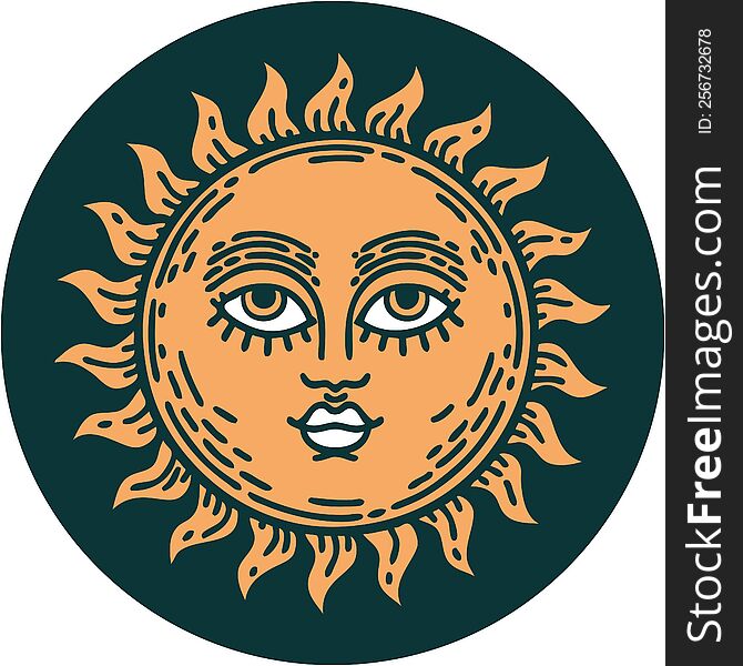 iconic tattoo style image of a sun with face. iconic tattoo style image of a sun with face