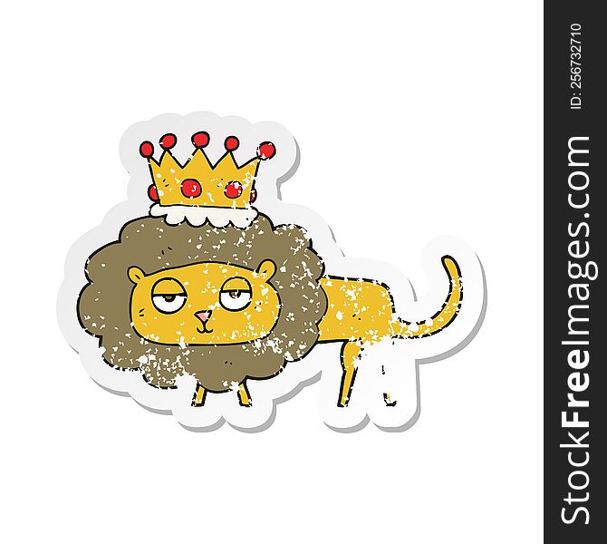 retro distressed sticker of a cartoon lion with crown