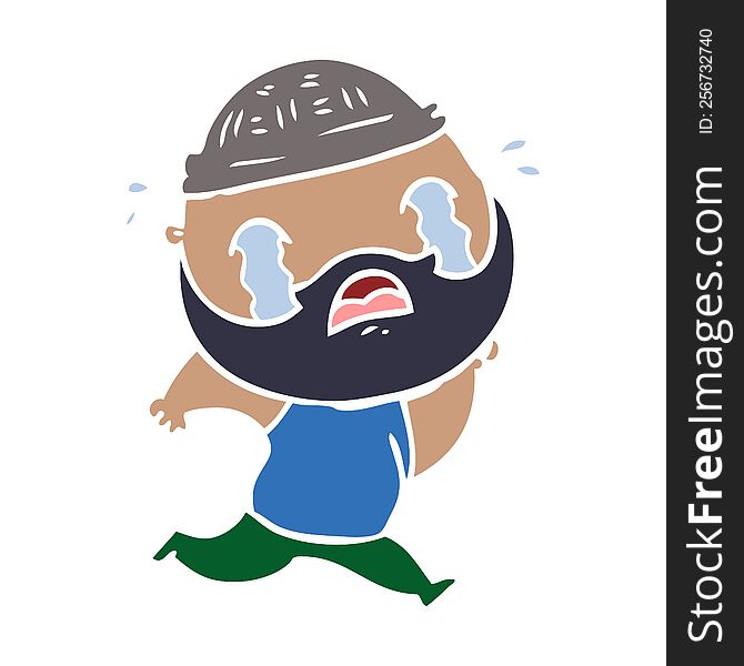 flat color style cartoon bearded man crying