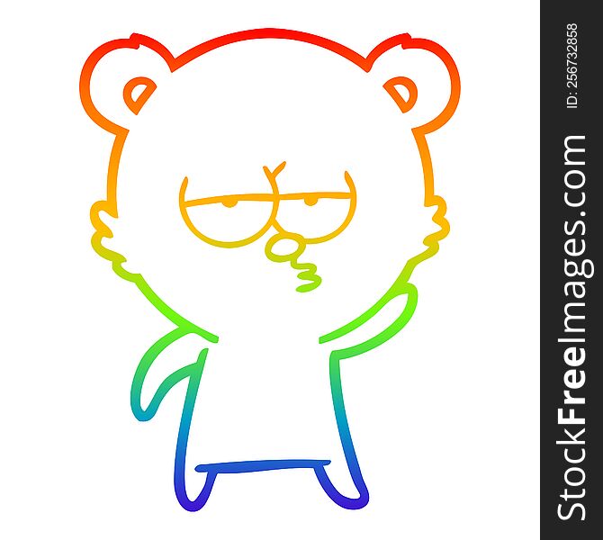 rainbow gradient line drawing of a bored polar bear cartoon
