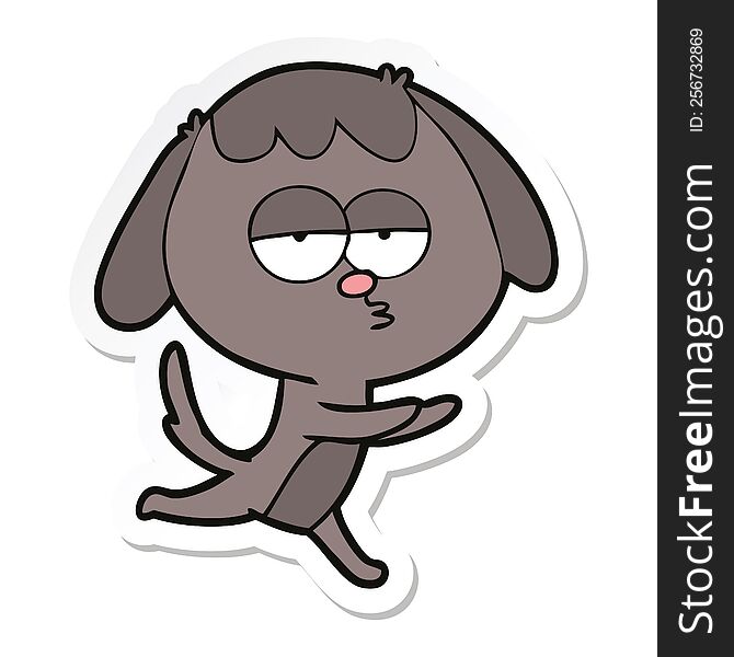 sticker of a cartoon bored dog running