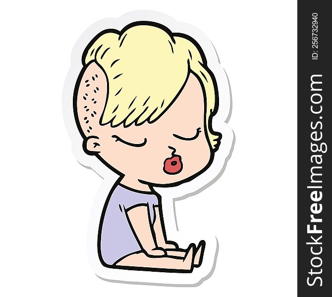 sticker of a cartoon pretty hipster girl