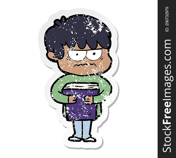 Distressed Sticker Of A Annoyed Cartoon Boy