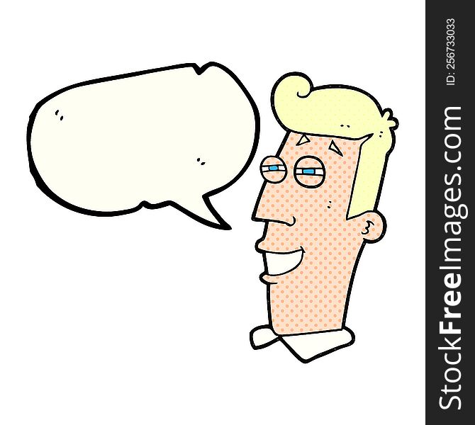 freehand drawn comic book speech bubble cartoon grinning man