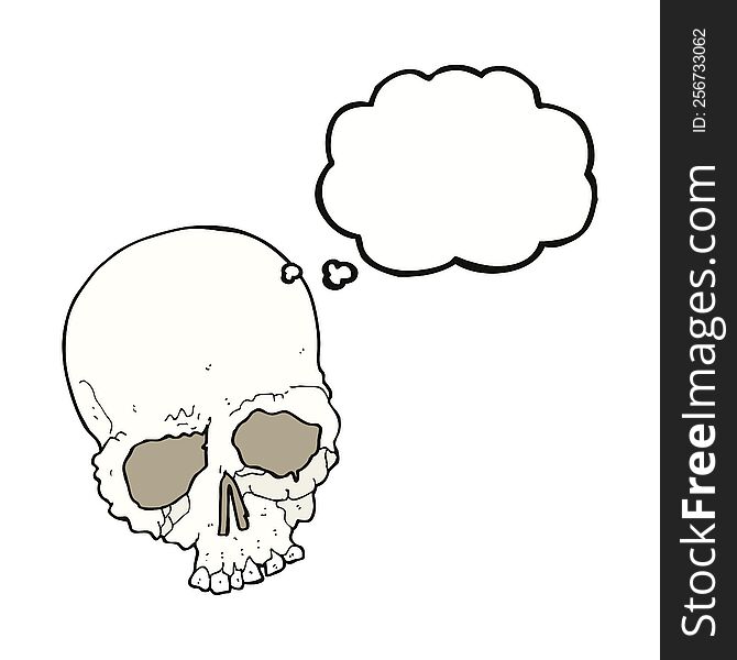 Cartoon Spooky Old Skull With Thought Bubble