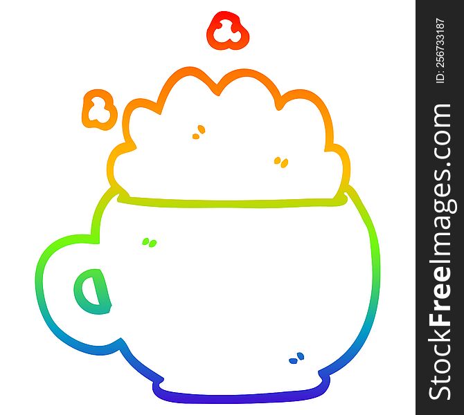 rainbow gradient line drawing of a cartoon foaming latte