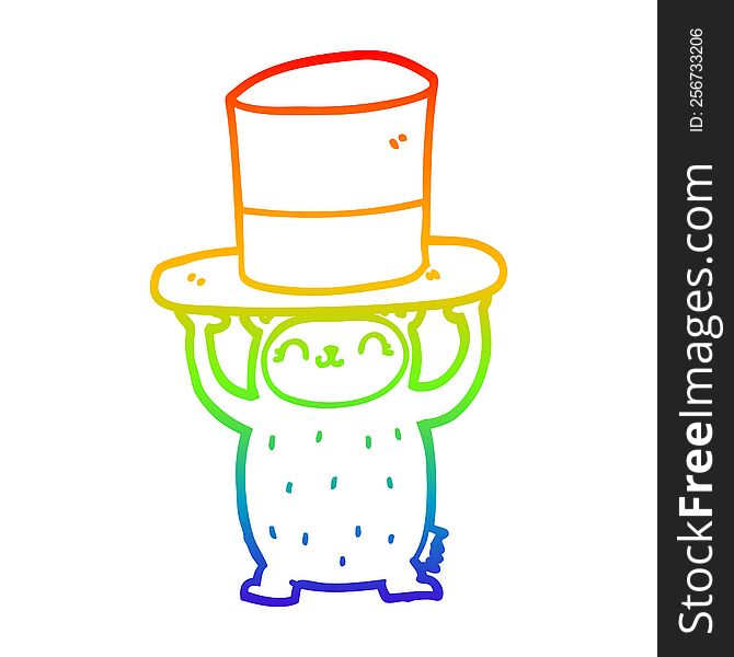 Rainbow Gradient Line Drawing Cartoon Bear With Giant Hat
