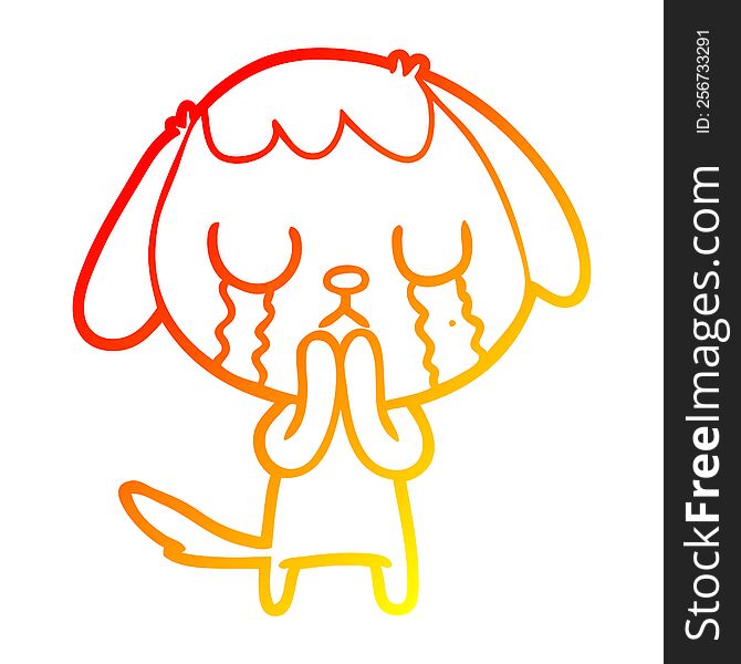 Warm Gradient Line Drawing Cute Cartoon Dog Crying