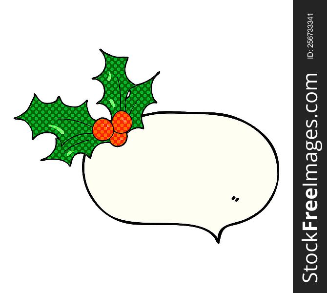 Comic Book Speech Bubble Cartoon Christmas Holly