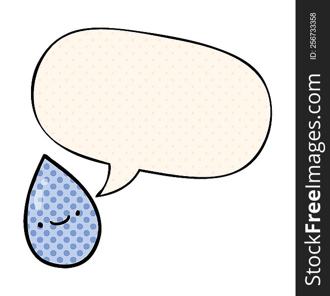 cartoon raindrop with speech bubble in comic book style