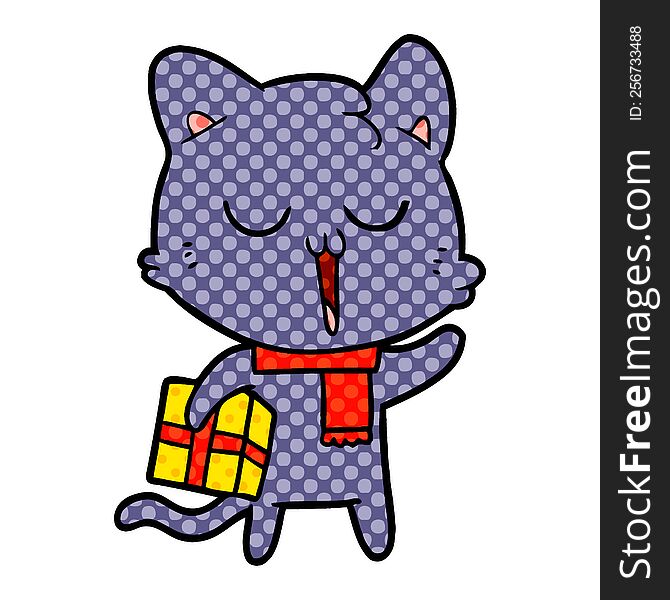 cartoon cat with gift. cartoon cat with gift