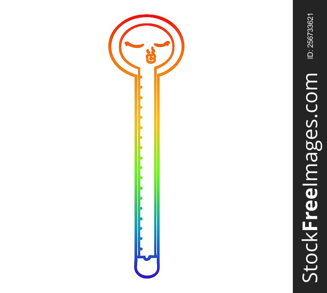 rainbow gradient line drawing of a cartoon thermometer