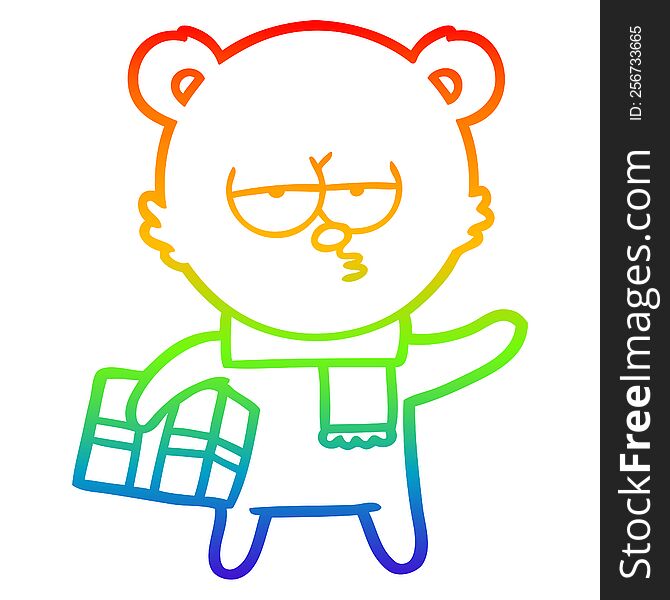 Rainbow Gradient Line Drawing Christmas Polar Bear Cartoon