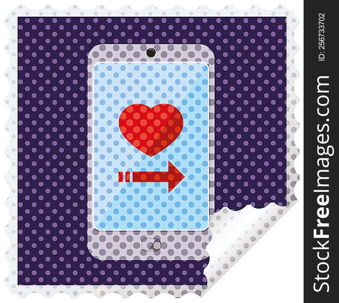 dating app on cell phone graphic vector illustration square sticker stamp