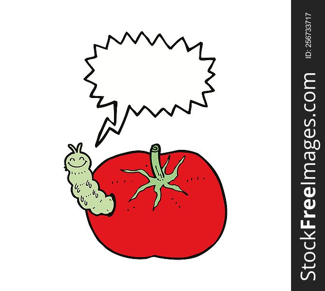 Cartoon Tomato With Bug With Speech Bubble