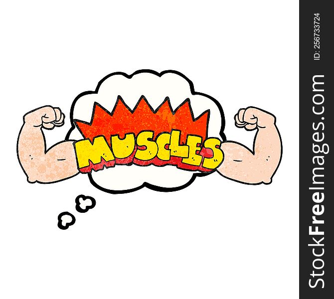 freehand drawn thought bubble textured cartoon muscles symbol