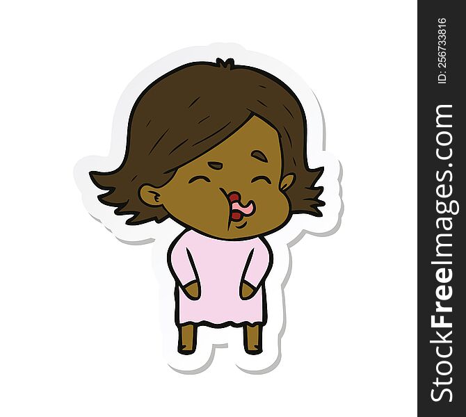 Sticker Of A Cartoon Girl Pulling Face