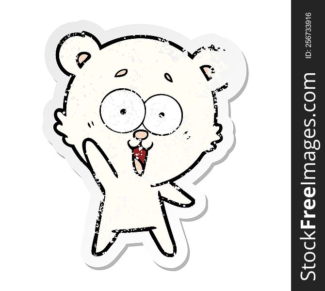 Distressed Sticker Of A Waving Teddy  Bear Cartoon