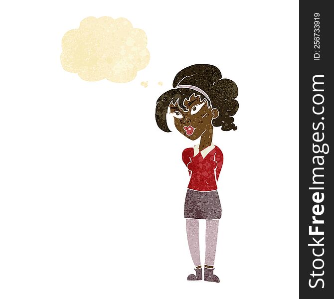 Cartoon Pretty Girl Tilting Head With Thought Bubble