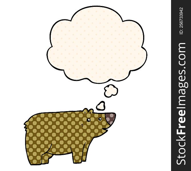 Cartoon Bear And Thought Bubble In Comic Book Style
