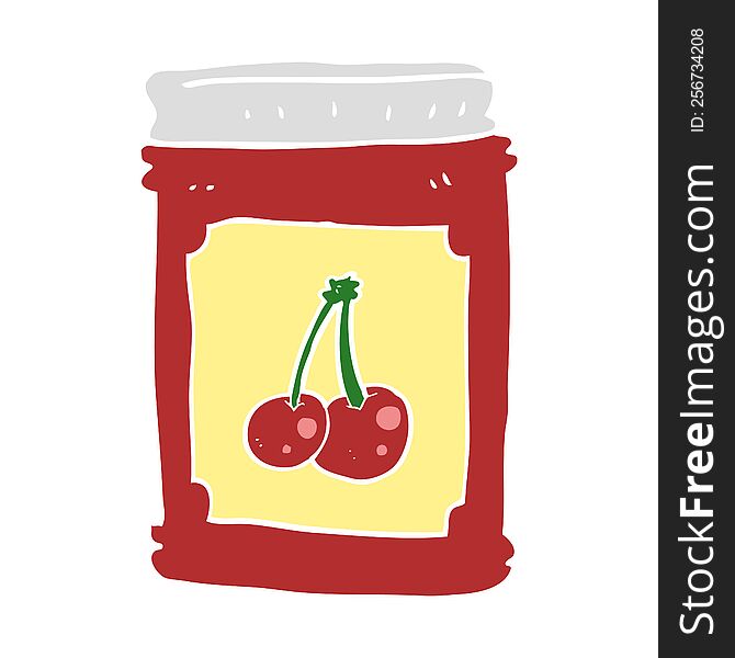 flat color illustration of a cartoon cherry jam jar