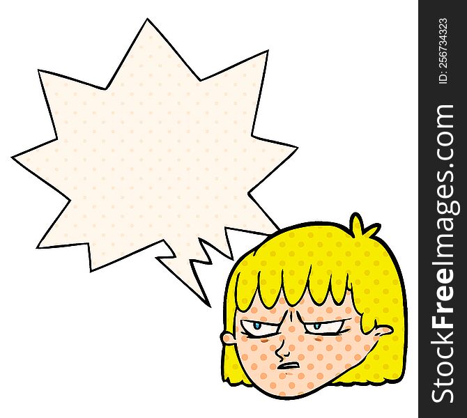 cartoon angry woman with speech bubble in comic book style