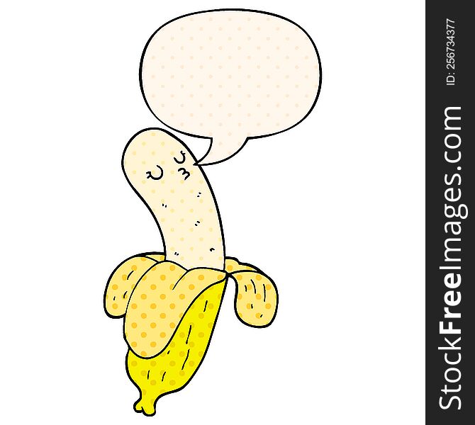 cartoon banana with speech bubble in comic book style