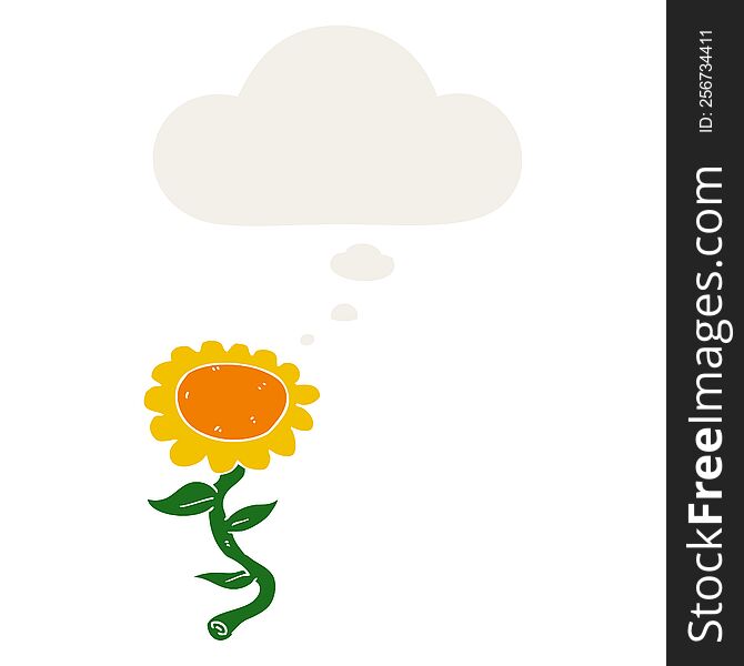 cartoon sunflower with thought bubble in retro style