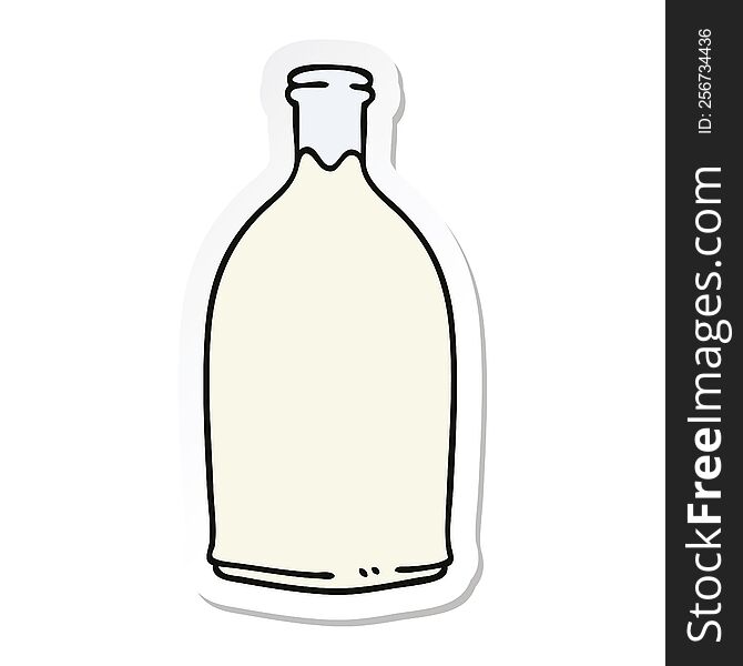 sticker of a quirky hand drawn cartoon milk bottle