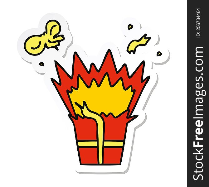sticker of a quirky hand drawn cartoon of an explosive present