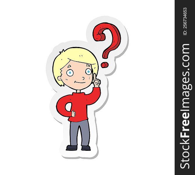 Sticker Of A Cartoon Boy Asking Question