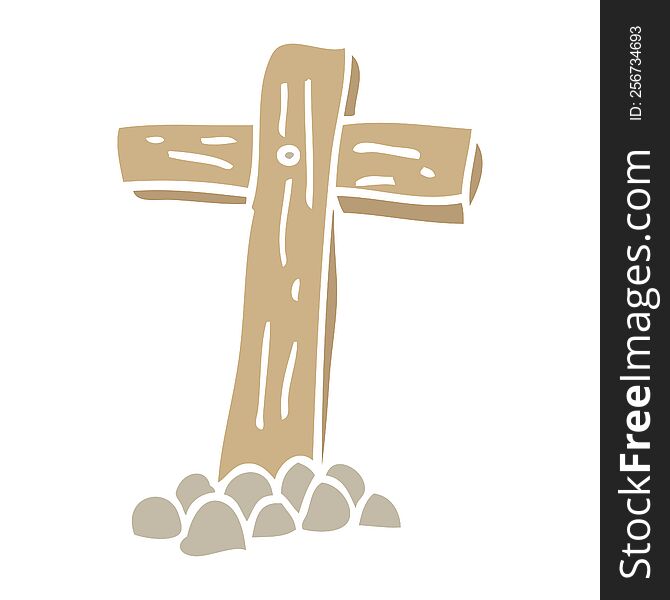 Flat Color Illustration Cartoon Wooden Cross