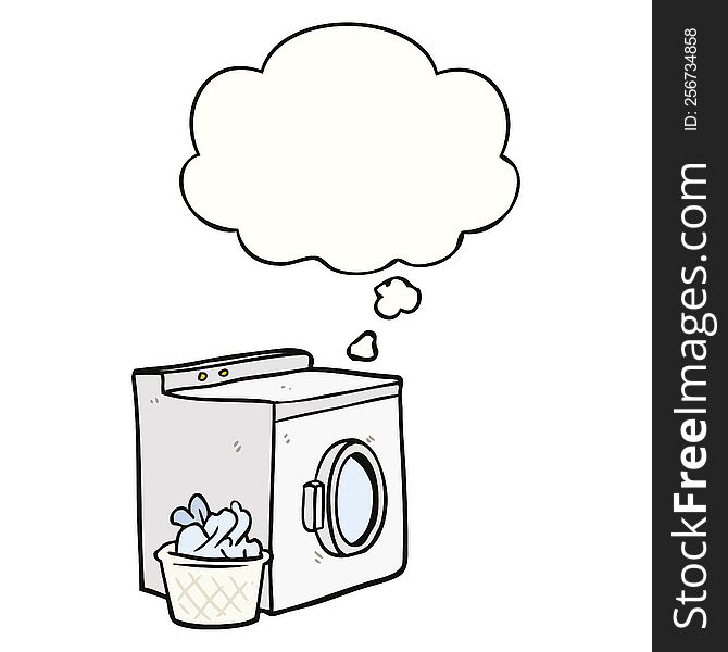 cartoon washing machine with thought bubble. cartoon washing machine with thought bubble