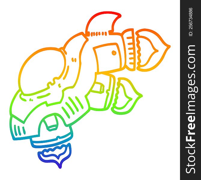 Rainbow Gradient Line Drawing Cartoon Space Ship