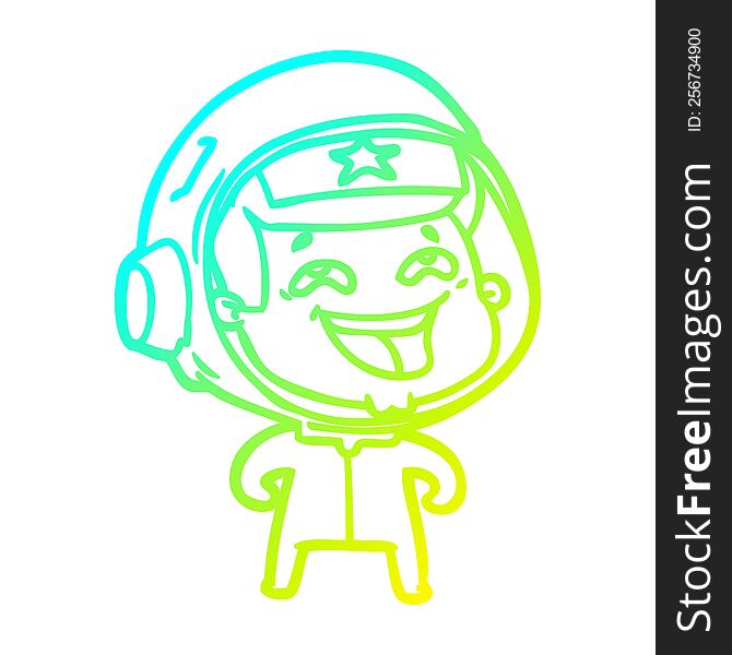cold gradient line drawing of a cartoon laughing astronaut